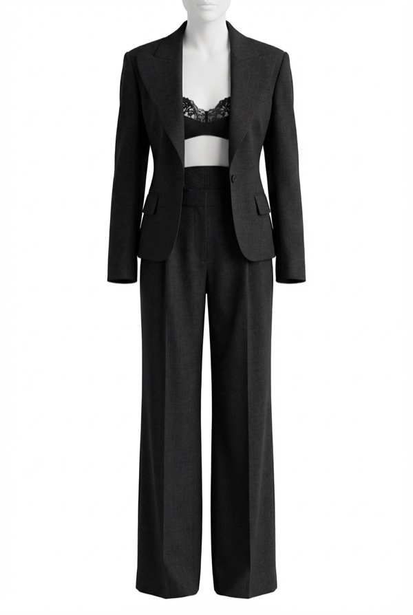 Blazer Wide-leg Suit Set 01 in Black